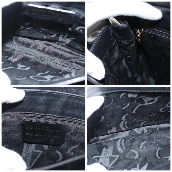 Salvatore Ferragamo Hand Bag Leather Black Gold Auth BD2131 - Picture 15 of 16